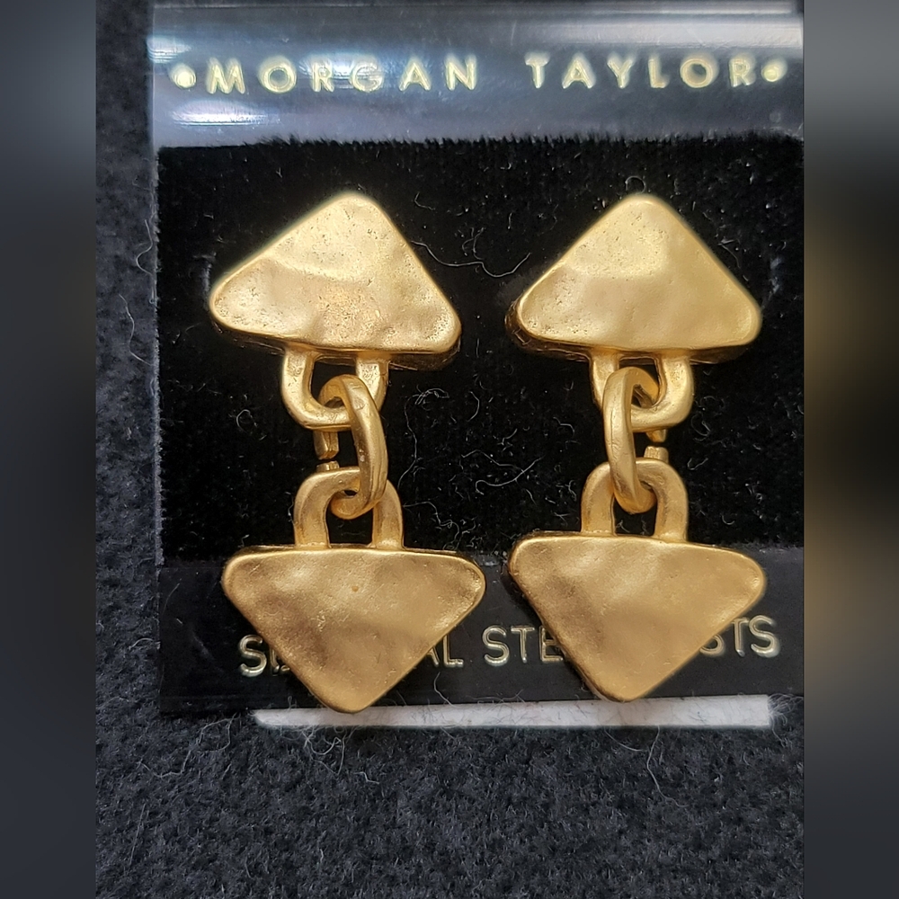 Brushed Goldtone Geometric Earrings by Morgan Taylor / Vintage / Surgical Steel